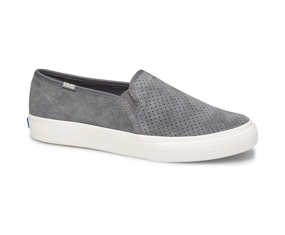 Keds Womens Slip Ons Grey - Double Decker Perf Suede - 652JUSBCR